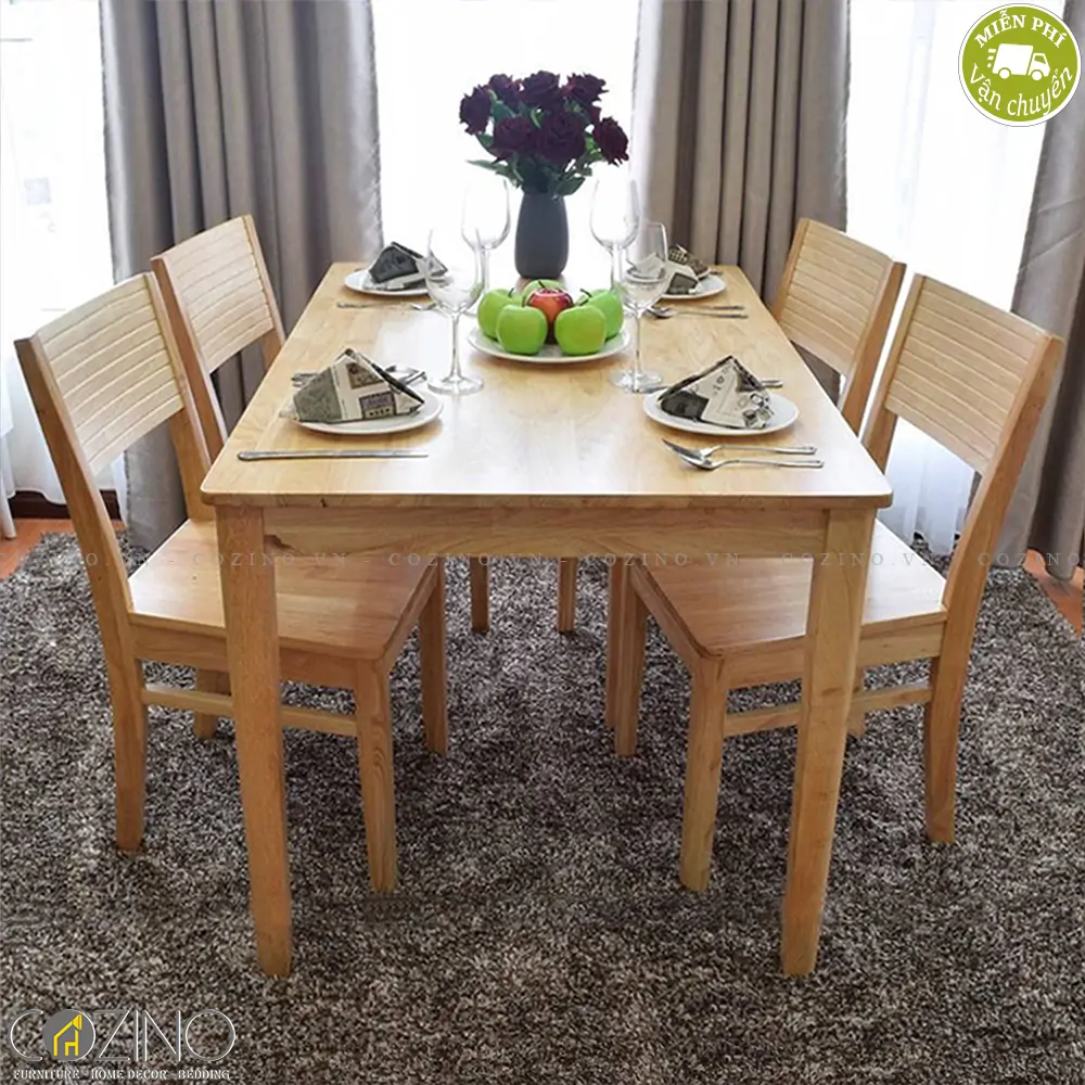 COZINO|Bộ bàn ăn 6 ghế Cherry gỗ cao su 1m6 đẹp, chất lượng, giá rẻ