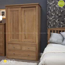 Tủ quần áo cửa lùa hai cánh 3 ngăn kéo Torino gỗ sồi 1m2 đẹp giá rẻ