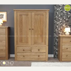 Tủ quần áo 2 cánh mở 3 ngăn kéo Torino gỗ sồi đẹp giá rẻ