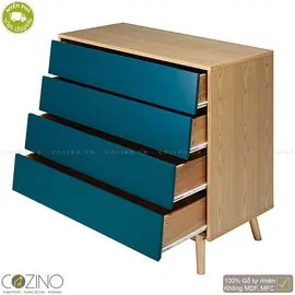 Tủ ngăn kéo Senja Vintage gỗ tự nhiên 4 ngăn màu xanh dương- đẹp, giá rẻ tại hcm và hà nội