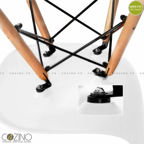 Chi tiết ghế CZN-Eames màu trắng chân gỗ bền đẹp