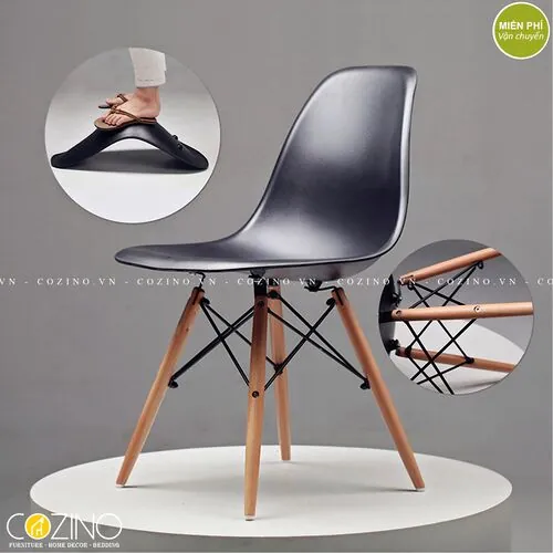 Chi tiết ghế CZN-Eames màu hồng chân gỗ tại cần thơ