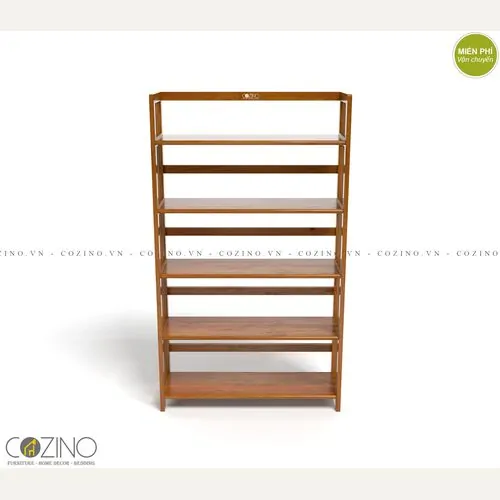 Kệ sách 5 tầng CZN588 gỗ cao su màu cánh gián đẹp