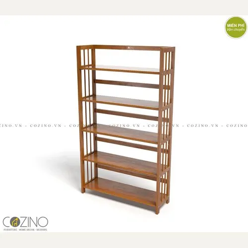 Kệ sách 5 tầng CZN588 gỗ cao su màu cánh gián giá rẻ