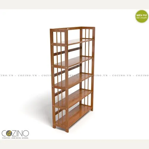 Kệ sách 5 tầng CZN588 gỗ cao su màu cánh gián tại hà nội