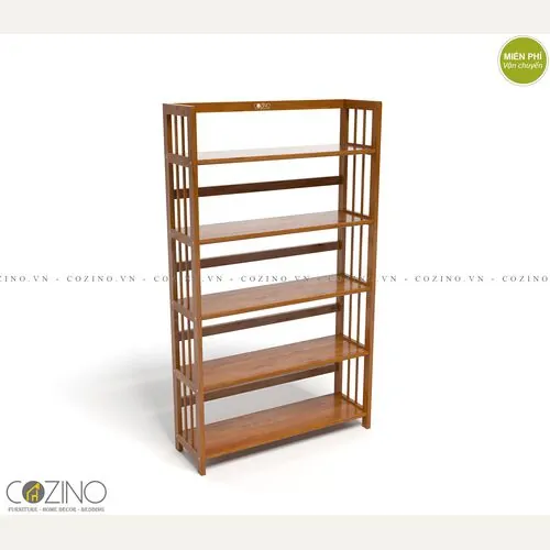 Kệ sách 5 tầng CZN588 gỗ cao su màu cánh gián xuất khẩu