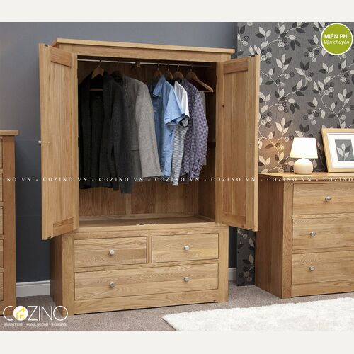 Tủ quần áo 2 cánh mở 3 ngăn kéo Torino gỗ sồi tại hà nội
