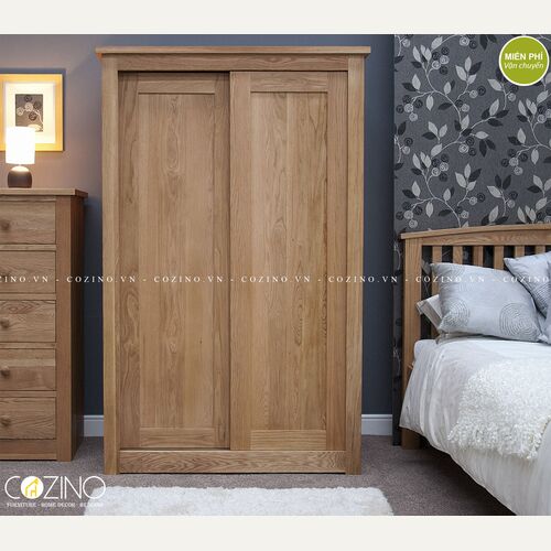 Tủ quần áo cửa lùa hai cánh nhỏ Torino gỗ sồi 1m2 đẹp giá rẻ