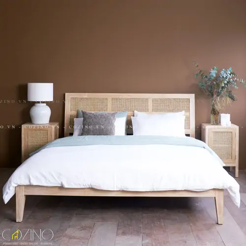 Giường đôi Rattan gỗ sồi nhiều kích thước- đẹp, giá rẻ tại hcm và hà nội