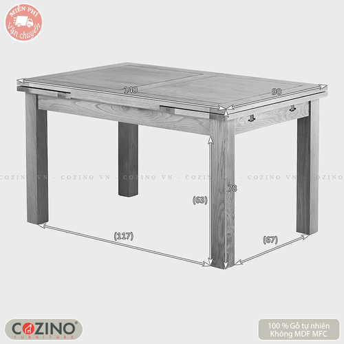 Bàn ăn mở rộng 2 đầu Capri gỗ sồi (180 lên 220cm)- đẹp, giá rẻ tại hcm và hà nội