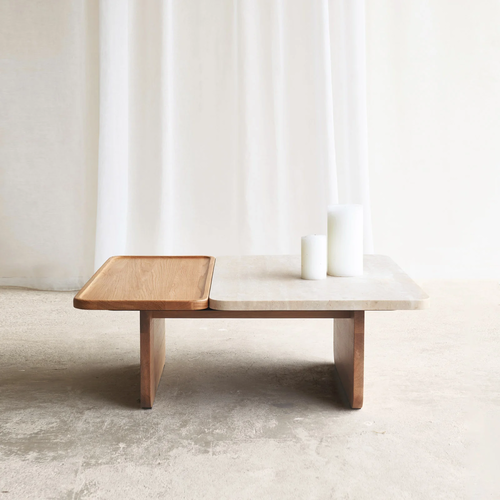 Bàn sofa, bàn trà Duo gỗ sồi mặt ghép đá- đẹp, giá rẻ tại hcm và hà nội
