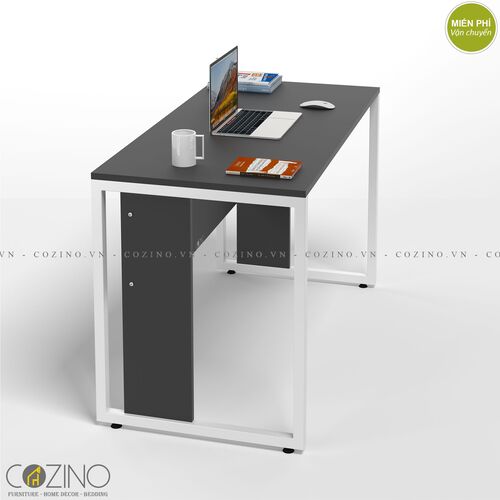 Bộ bàn làm việc CZN-Hidu gỗ tự nhiên màu đen chân trắng và ghế eames đen- đẹp, giá rẻ tại hcm và hà nội