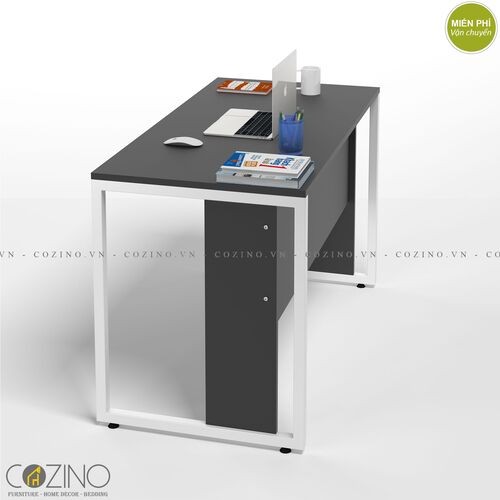 Bộ bàn làm việc CZN-Hidu gỗ tự nhiên màu đen chân trắng và ghế eames đen- đẹp, giá rẻ tại hcm và hà nội