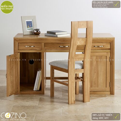 Bàn làm việc Camber có 2 tủ hông gỗ sồi Mỹ- đẹp, giá rẻ tại hcm và hà nội