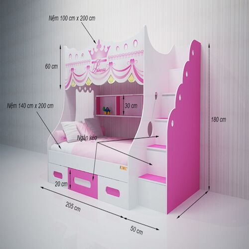 Giường 2 tầng công chúa (nhiều kích thước)- đẹp, giá rẻ tại hcm và hà nội