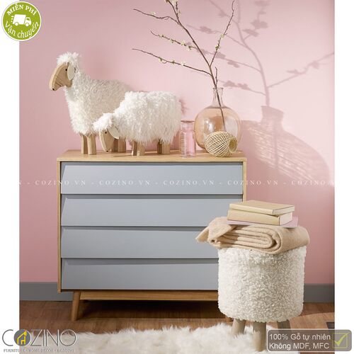 Tủ ngăn kéo Senja Vintage gỗ tự nhiên 4 ngăn màu ghi xám- đẹp, giá rẻ tại hcm và hà nội