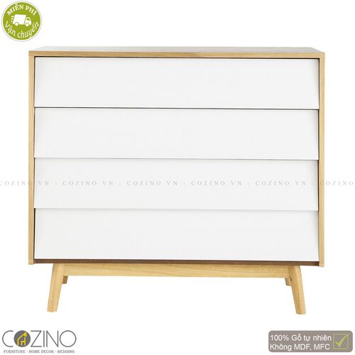 Tủ ngăn kéo Senja Vintage gỗ tự nhiên  4 ngăn màu trắng- đẹp, giá rẻ tại hcm và hà nội