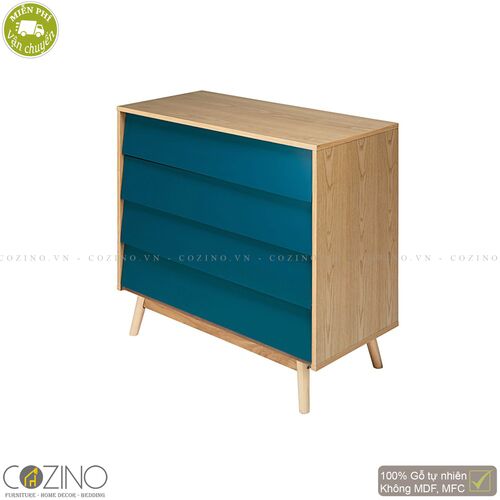 Tủ ngăn kéo Senja Vintage gỗ tự nhiên 4 ngăn màu xanh dương- đẹp, giá rẻ tại hcm và hà nội
