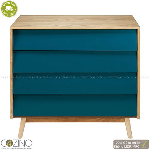 Tủ ngăn kéo Senja Vintage gỗ tự nhiên 4 ngăn màu xanh dương- đẹp, giá rẻ tại hcm và hà nội