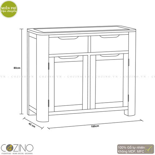 Tủ chén nhỏ Emley gỗ sồi Mỹ 1m- đẹp, giá rẻ tại hcm và hà nội