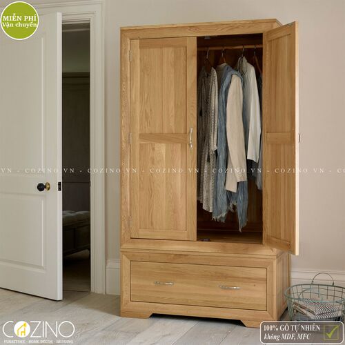 Tủ quần áo Camber 2 cánh 1 ngăn kéo gỗ sồi  Mỹ (nhiều kích thước)- đẹp, giá rẻ tại hcm và hà nội