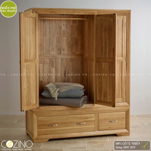 Tủ quần áo Camber 3 cánh 2 ngăn kéo gỗ sồi (nhiều kích thước)- đẹp, giá rẻ tại hcm và hà nội