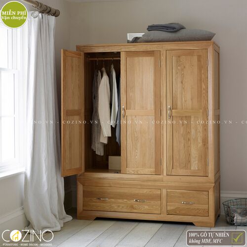 Tủ quần áo Camber 3 cánh 2 ngăn kéo gỗ sồi (nhiều kích thước)- đẹp, giá rẻ tại hcm và hà nội
