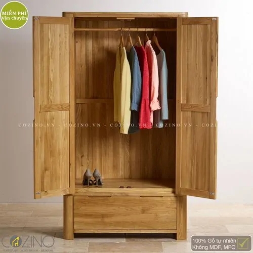 Tủ quần áo Emley 2 cánh 1 ngăn kéo gỗ sồi Mỹ (nhiều kích thước)- đẹp, giá rẻ tại hcm và hà nội