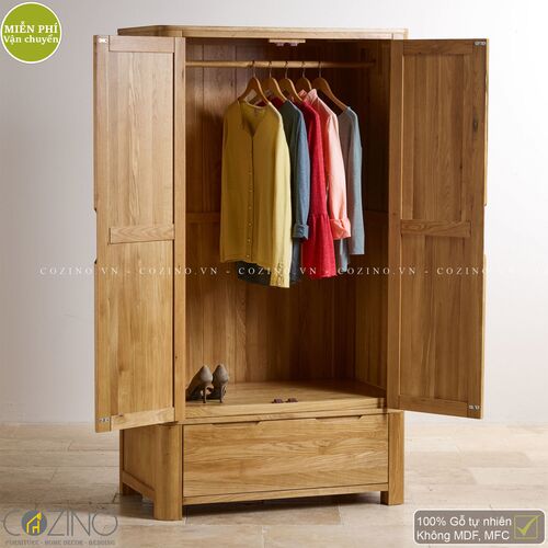 Tủ quần áo Emley 2 cánh 1 ngăn kéo gỗ sồi Mỹ (nhiều kích thước)- đẹp, giá rẻ tại hcm và hà nội