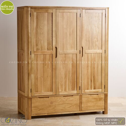 Tủ quần áo Emley 3 cánh 2 ngăn kéo gỗ sồi (nhiều kích thước)- đẹp, giá rẻ tại hcm và hà nội