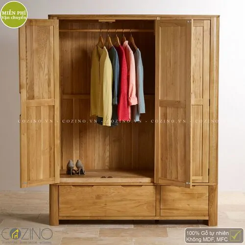 Tủ quần áo Emley 3 cánh 2 ngăn kéo gỗ sồi (nhiều kích thước)- đẹp, giá rẻ tại hcm và hà nội