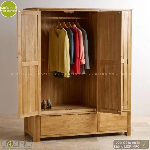Tủ quần áo Emley 3 cánh 2 ngăn kéo gỗ sồi (nhiều kích thước)- đẹp, giá rẻ tại hcm và hà nội