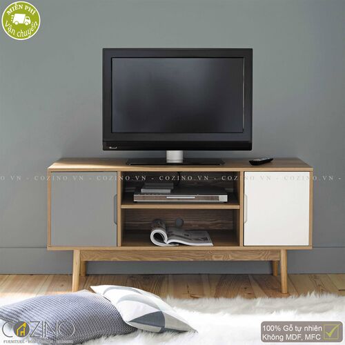 Tủ tivi SENJA gỗ tự nhiên  2 cánh xám-trắng- đẹp, giá rẻ tại hcm và hà nội
