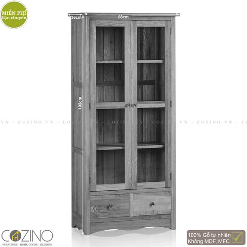 Tủ kệ sách và trưng bày cánh kính Cawood gỗ sồi 1m Mỹ- đẹp, giá rẻ tại hcm và hà nội