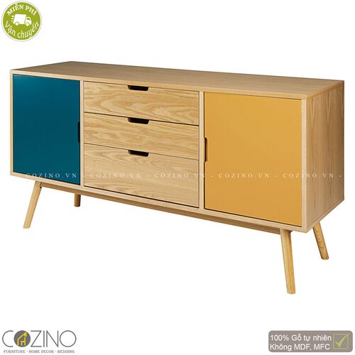 Tủ trưng bày lưu trữ SENJA gỗ tự nhiên 3 ngăn 2 cánh xanh vàng- đẹp, giá rẻ tại hcm và hà nội