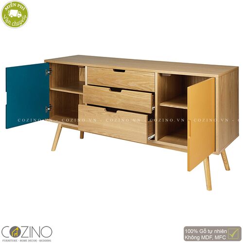 Tủ trưng bày lưu trữ SENJA gỗ tự nhiên 3 ngăn 2 cánh xanh vàng- đẹp, giá rẻ tại hcm và hà nội