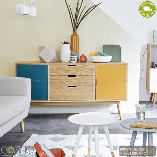 Tủ trưng bày lưu trữ SENJA gỗ tự nhiên 3 ngăn 2 cánh xanh vàng- đẹp, giá rẻ tại hcm và hà nội