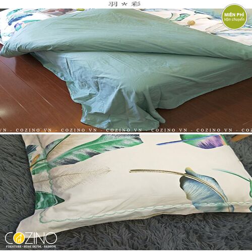 Bộ chăn ga gối Cotton 100% CZN 07 - LEAF- đẹp, giá rẻ tại hcm và hà nội