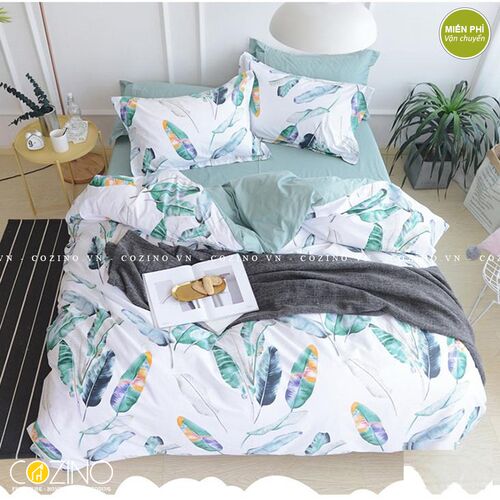 Bộ chăn ga gối Cotton 100% CZN 07 - LEAF- đẹp, giá rẻ tại hcm và hà nội