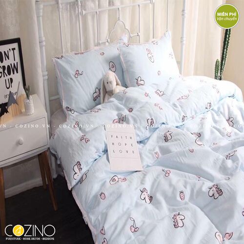 Bộ chăn ga gối Đũi sữa cao cấp CZN 13 - BLUE- đẹp, giá rẻ tại hcm và hà nội