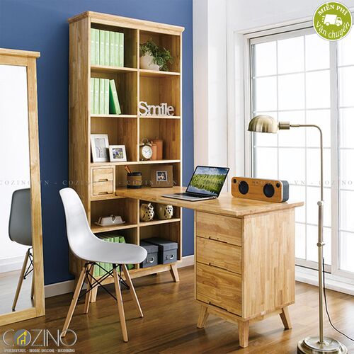 Bộ bàn làm việc và kệ sách IXORA gỗ cao su- đẹp, giá rẻ tại hcm và hà nội