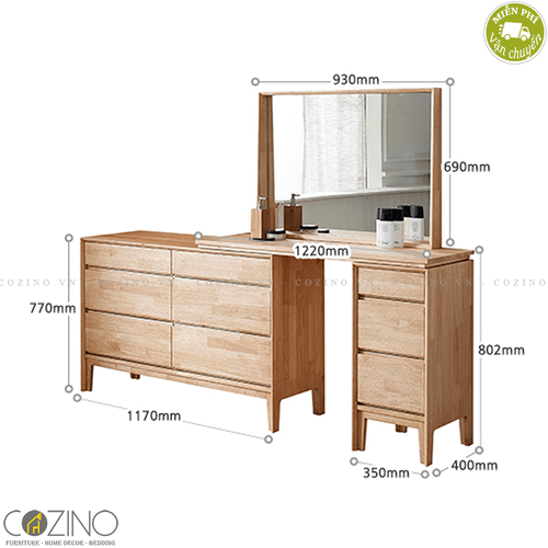 Bàn trang điểm 2 tủ ngăn kéo nối dài Poppy gỗ cao su (chưa bao gồm ghế)- đẹp, giá rẻ tại hcm và hà nội
