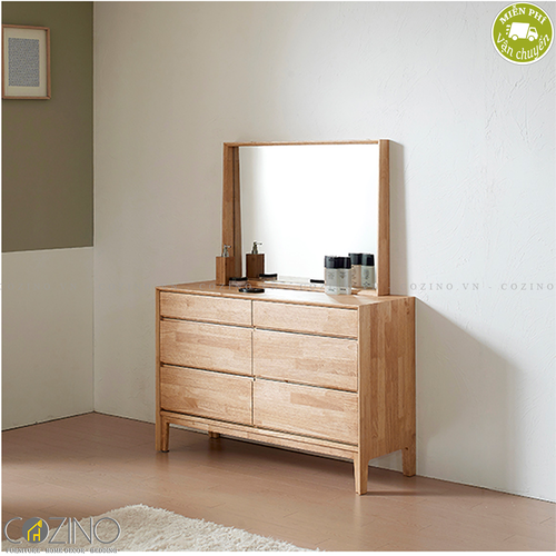 Tủ 6 ngăn kéo 3 tầng kèm gương trang điểm Poppy gỗ cao su- đẹp, giá rẻ tại hcm và hà nội