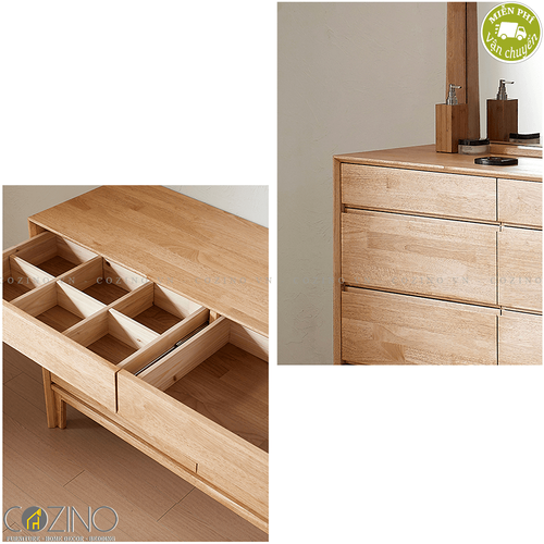 Tủ 6 ngăn kéo 3 tầng kèm gương trang điểm Poppy gỗ cao su- đẹp, giá rẻ tại hcm và hà nội