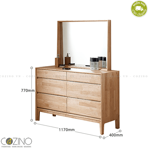 Tủ 6 ngăn kéo 3 tầng kèm gương trang điểm Poppy gỗ cao su- đẹp, giá rẻ tại hcm và hà nội