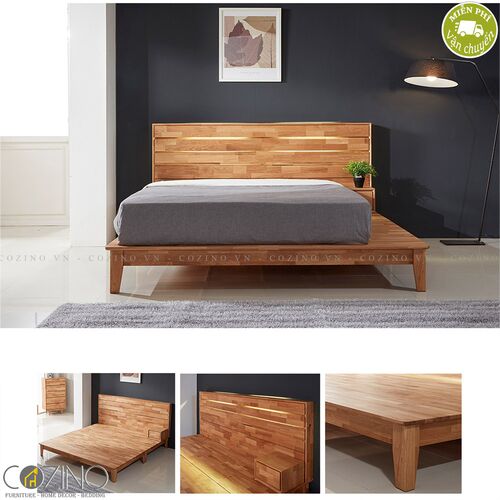 Giường đôi Calla liền tủ đầu giường gỗ cao su (nhiều kích thước)- đẹp, giá rẻ tại hcm và hà nội