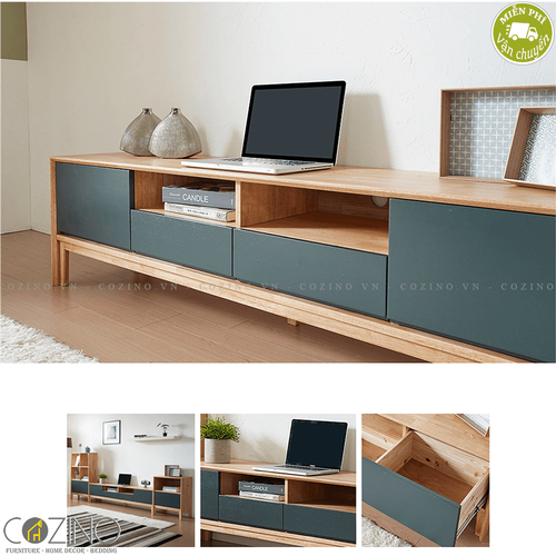Tủ tivi Poppy gỗ cao su sơn xanh- đẹp, giá rẻ tại hcm và hà nội