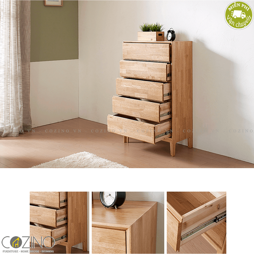 Tủ 5 ngăn kéo 5 tầng Poppy gỗ cao su- đẹp, giá rẻ tại hcm và hà nội