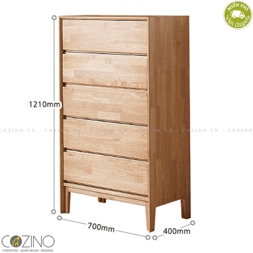 Tủ 5 ngăn kéo 5 tầng Poppy gỗ cao su- đẹp, giá rẻ tại hcm và hà nội