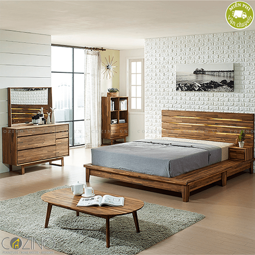 Giường đôi Begonia liền tủ đầu giường gỗ cao su- đẹp, giá rẻ tại hcm và hà nội